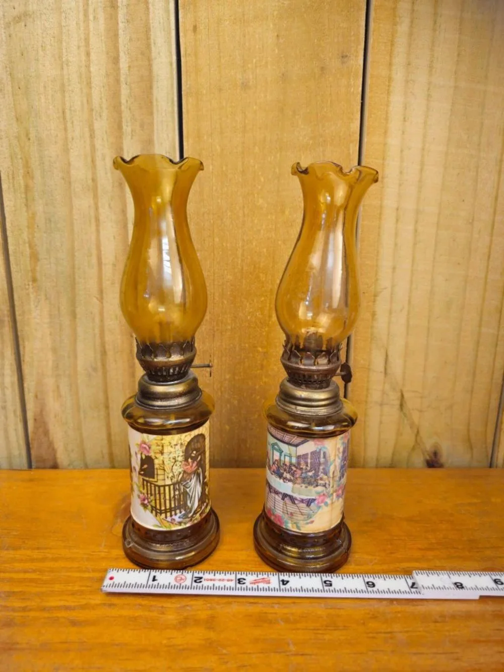 Vintage 1970s Religious Miniature Oil Lamps, Set 2